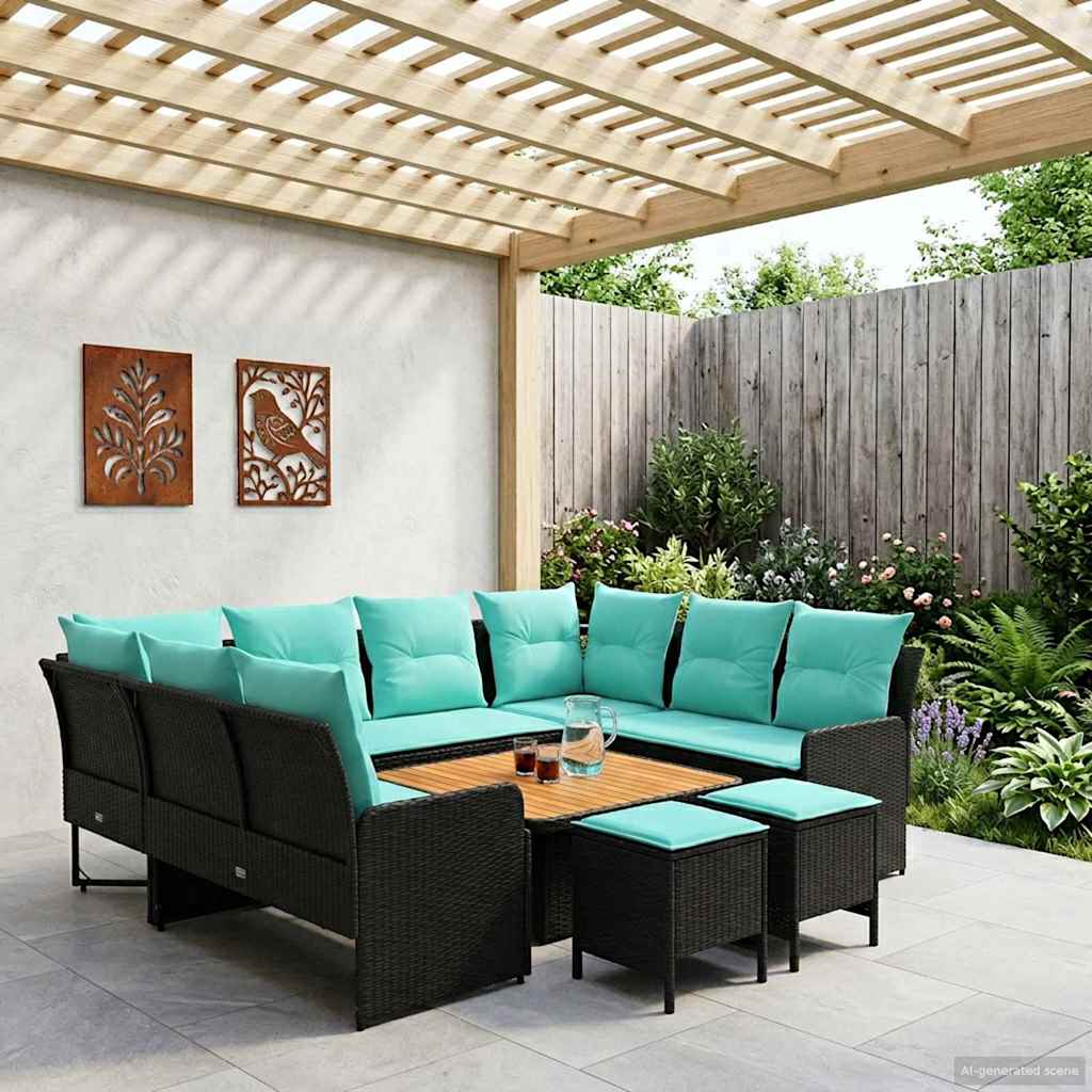 Meubelsets met kussen 8 pcs Zwart en Turquoise PE Rattan is nu te koop bij PeponiXL, paradijselijk wonen!