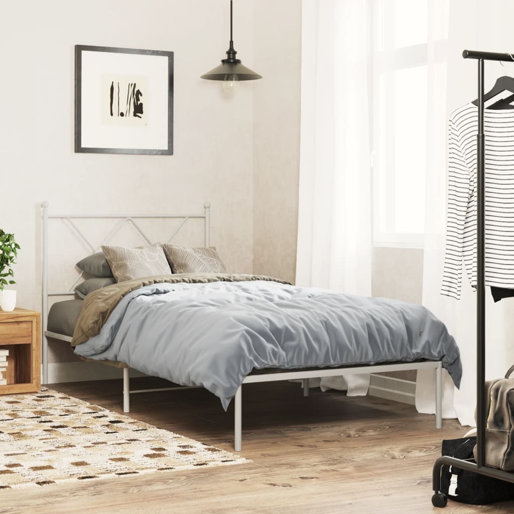 Bedframe met hoofdbord metaal wit 90x200 cm is nu te koop bij PeponiXL, paradijselijk wonen!