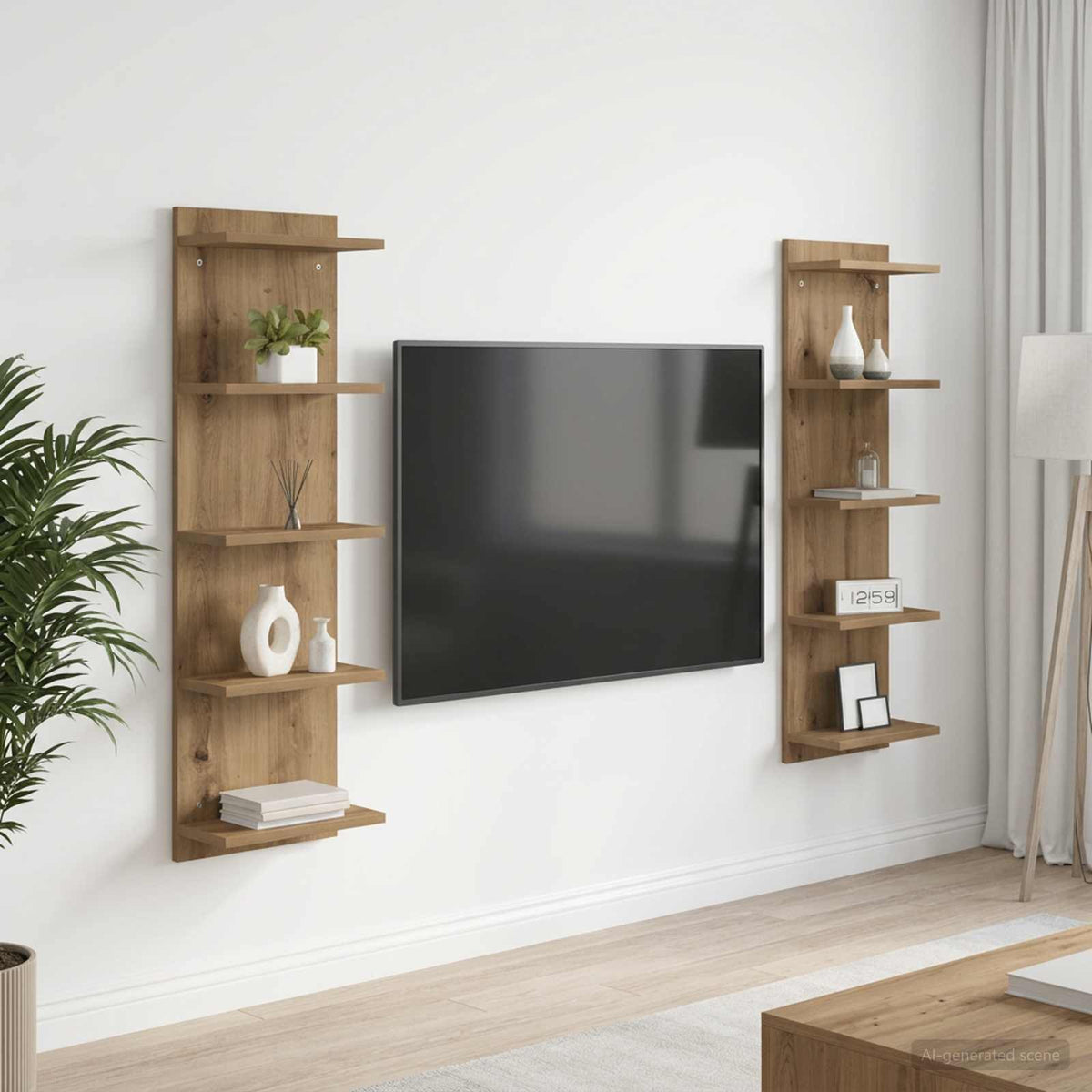 Wandplank 2 pcs Artisanaal eiken 30 x 15 x 100 cm Bewerkt hout is nu te koop bij PeponiXL, paradijselijk wonen!