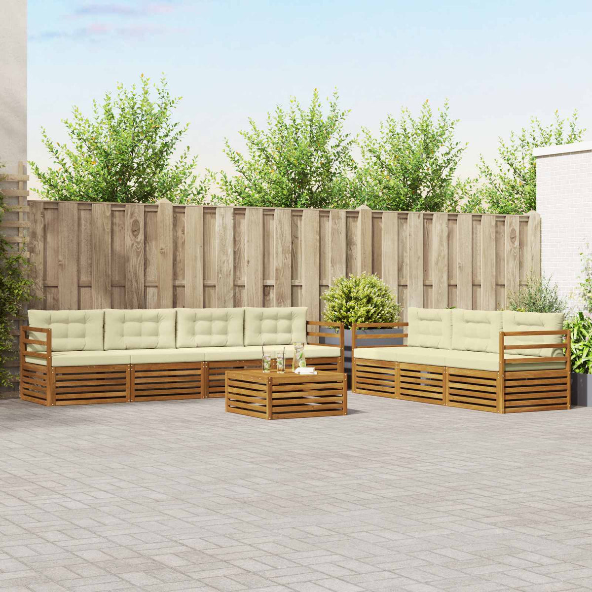 Buiten bankenset met kussen 8 pcs Natuurlijk en Crème is nu te koop bij PeponiXL, paradijselijk wonen!