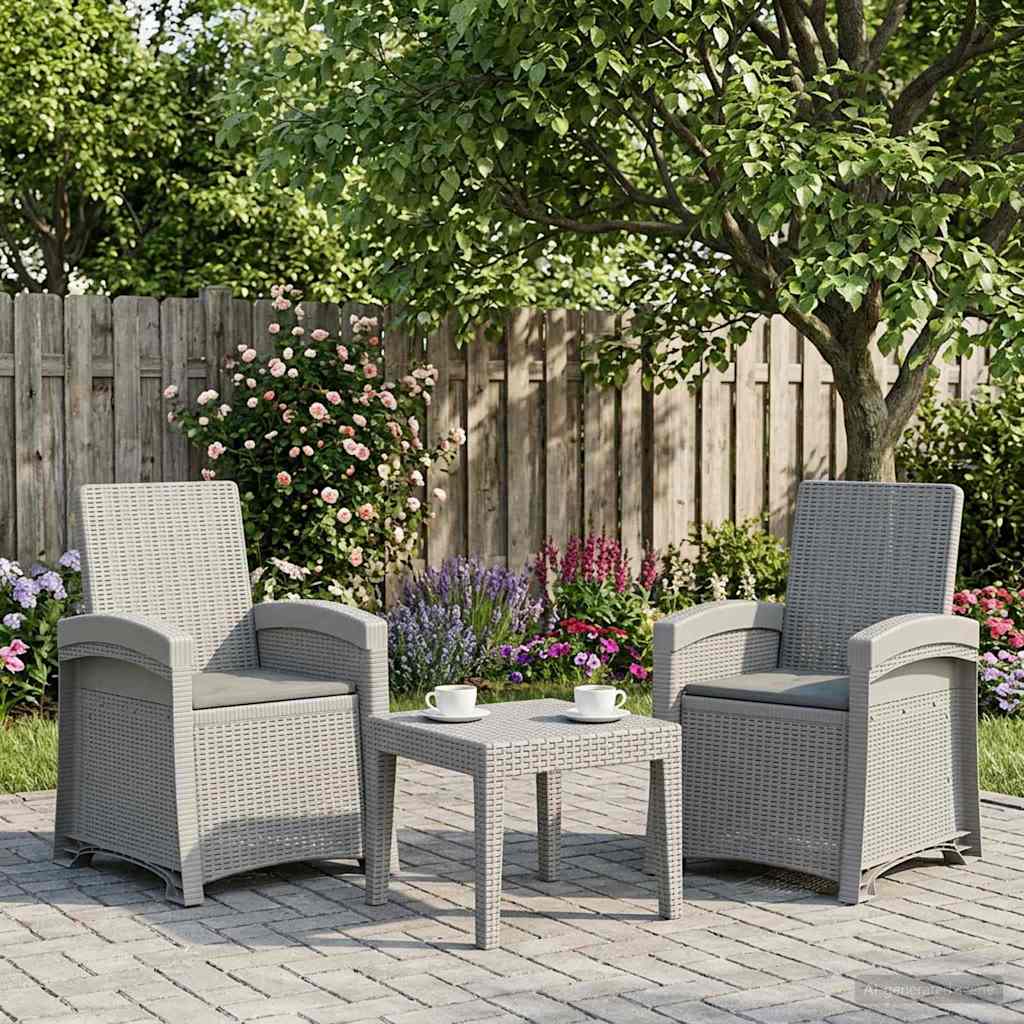 Ligstoel in rietenlook 2 pcs Wit en Lichtgrijs PP is nu te koop bij PeponiXL, paradijselijk wonen!