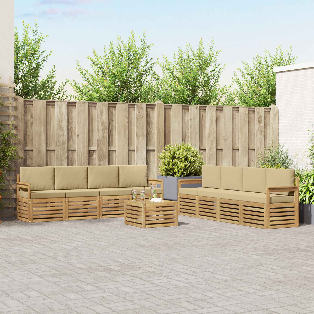 Buiten bankenset 9 pcs Wit en Beige 59 x 59 x 37 cm Polyester is nu te koop bij PeponiXL, paradijselijk wonen!