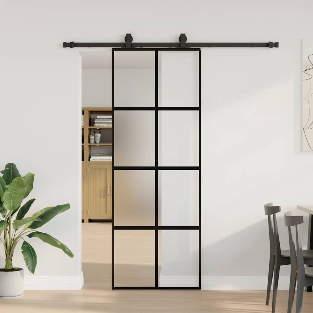 Schuifdeur met beslagset 76x205 cm gehard glas zwart is nu te koop bij PeponiXL, paradijselijk wonen!
