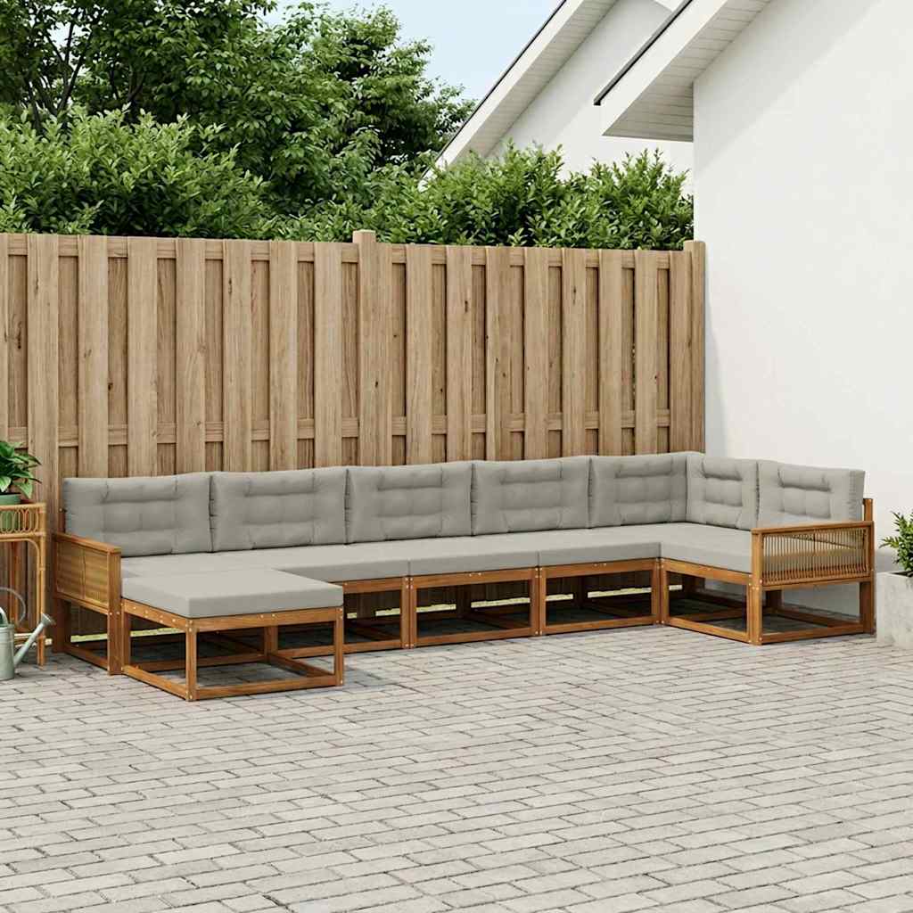Buiten bankenset met kussen 7 pcs Naturel en lichtgrijs is nu te koop bij PeponiXL, paradijselijk wonen!