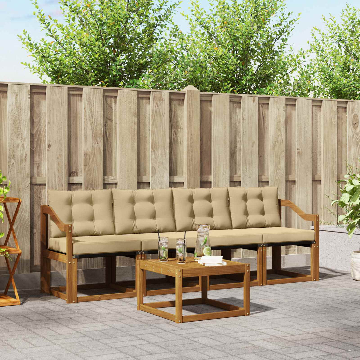 Buiten bankenset met kussen 5 pcs Natuurlijk en Beige is nu te koop bij PeponiXL, paradijselijk wonen!