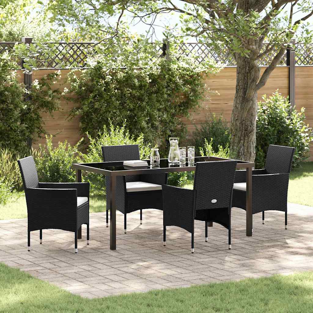 Tuin eettafelset met kussen 5 pcs Zwart poly rattan is nu te koop bij PeponiXL, paradijselijk wonen!
