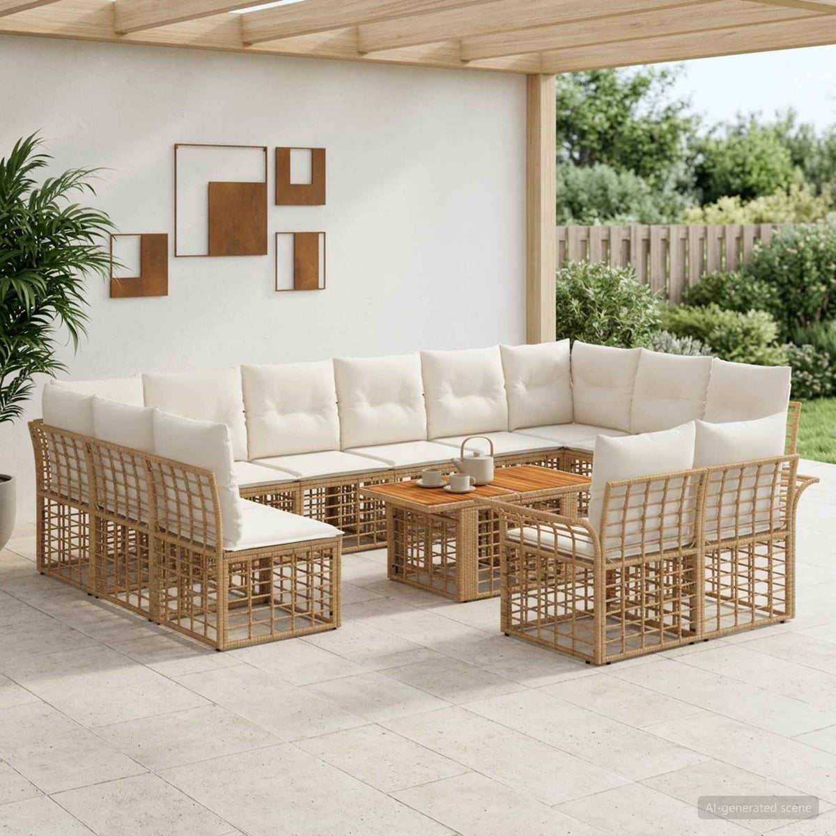 Tuinbankenset 13 st Natuurlijk en Crème Wit poly rattan is nu te koop bij PeponiXL, paradijselijk wonen!