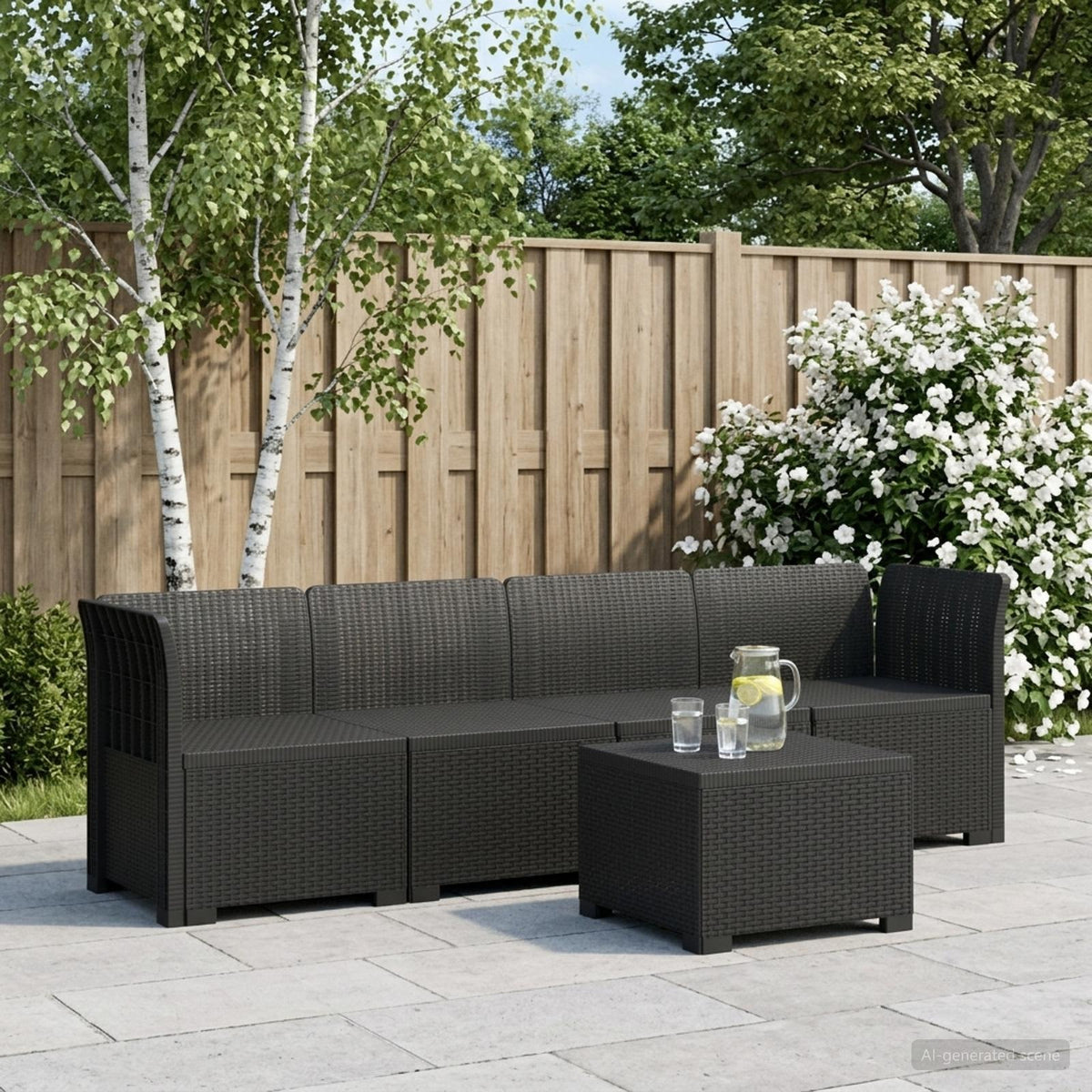 4-Persoons Tuin Sofa Rieten Look PP Antraciet is nu te koop bij PeponiXL, paradijselijk wonen!