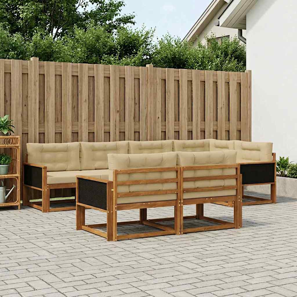 Buiten bankenset met kussen 7 pcs Natuurlijk en Beige is nu te koop bij PeponiXL, paradijselijk wonen!