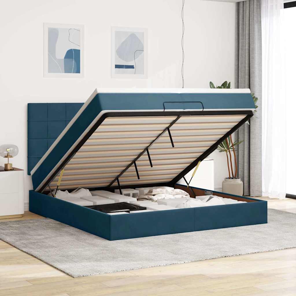 Bed poef met matrassen en leds 200x200 cm fluweel donkerblauw is nu te koop bij PeponiXL, paradijselijk wonen!