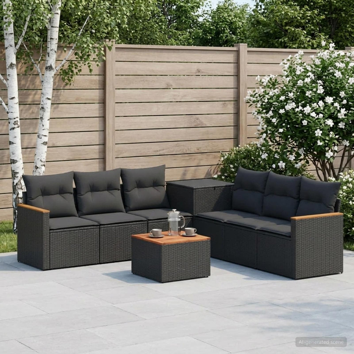 Bankstel 8 st Zwart Poly Rattan en Staal is nu te koop bij PeponiXL, paradijselijk wonen!