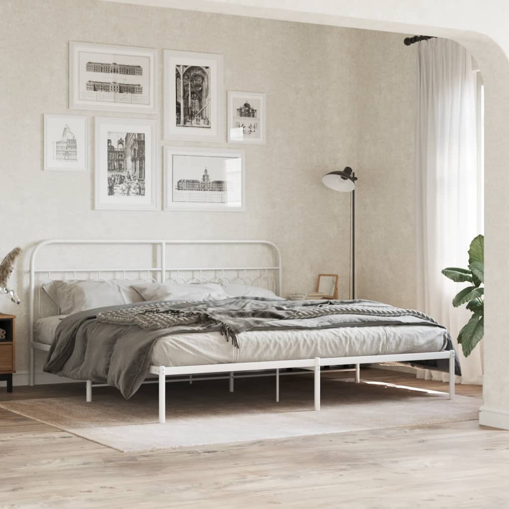 Bedframe met hoofdbord metaal wit 200x200 cm is nu te koop bij PeponiXL, paradijselijk wonen!