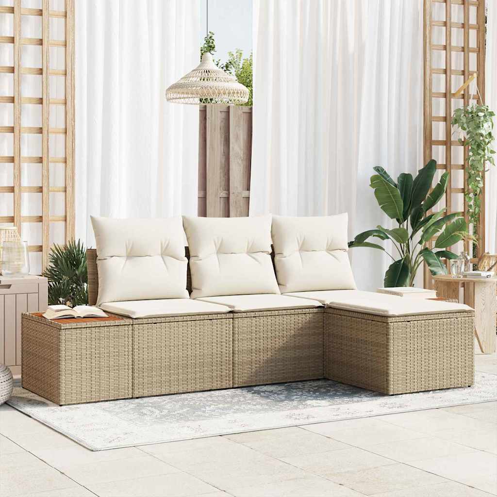 Tuin Sofa Set met kussen met kussen 4 pcs Beige poly rattan is nu te koop bij PeponiXL, paradijselijk wonen!