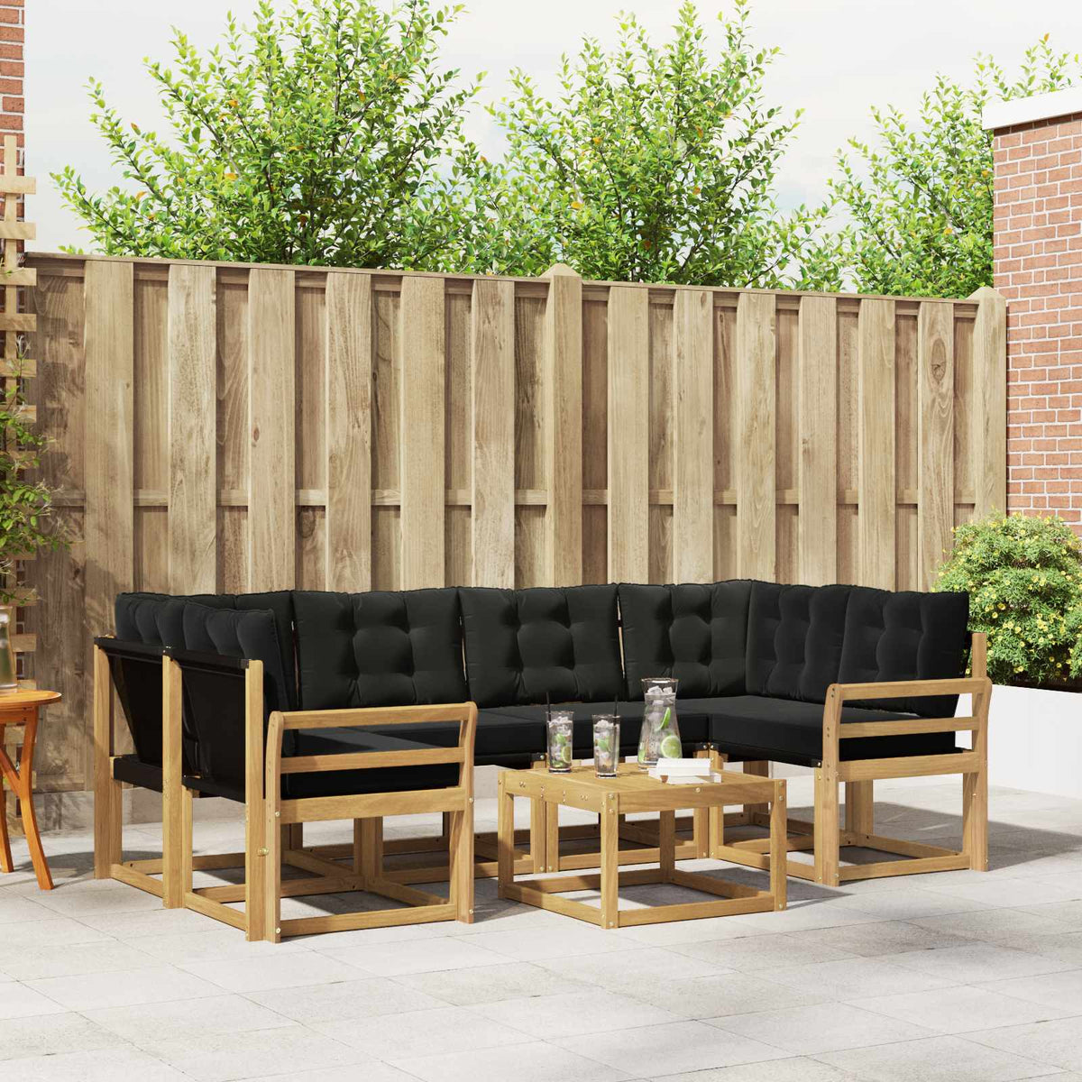 Buiten bankenset met kussen 7 pcs Wit en zwart is nu te koop bij PeponiXL, paradijselijk wonen!