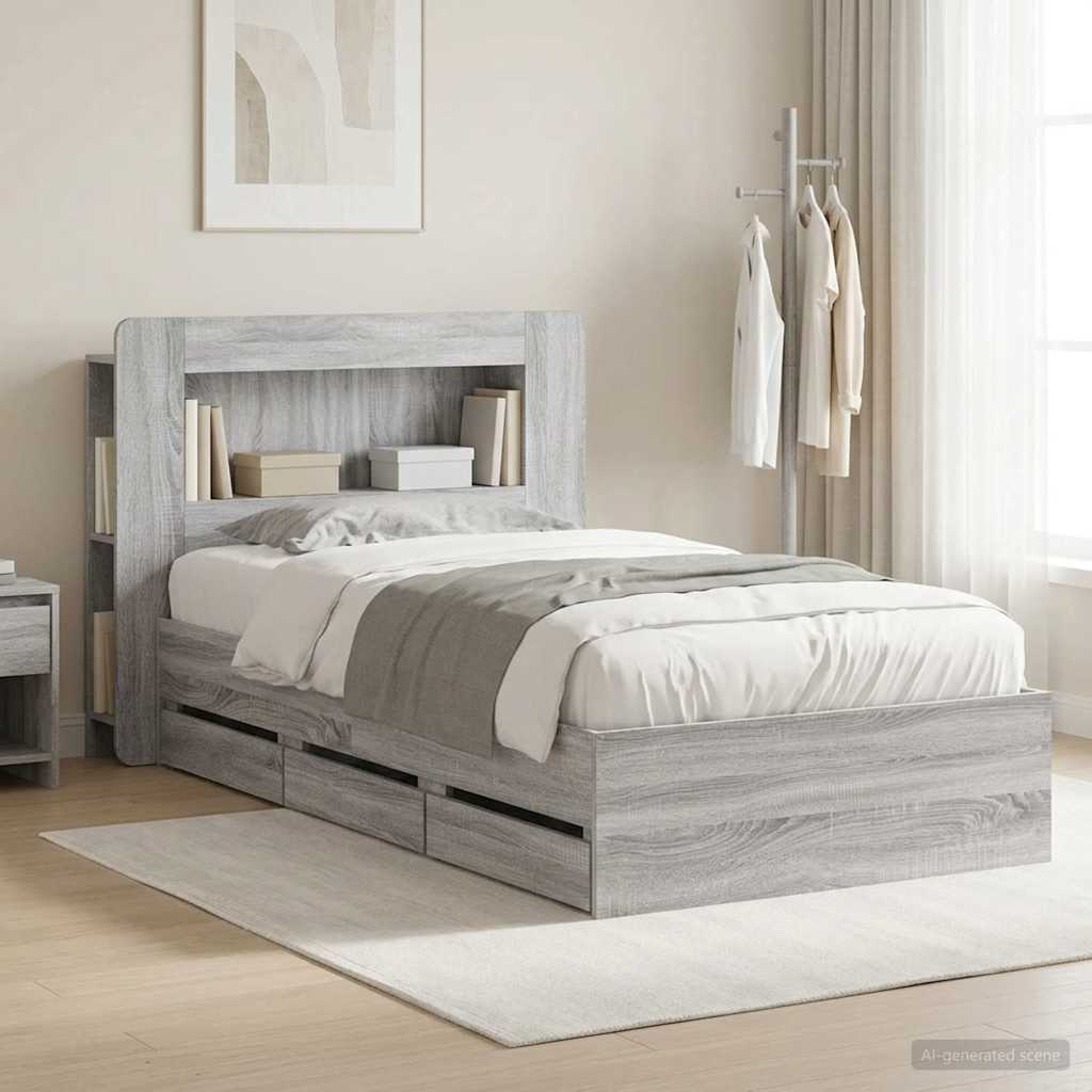 Bedframe met opslag Grijs Sonoma 80 x 200 cm Bewerkt hout is nu te koop bij PeponiXL, paradijselijk wonen!