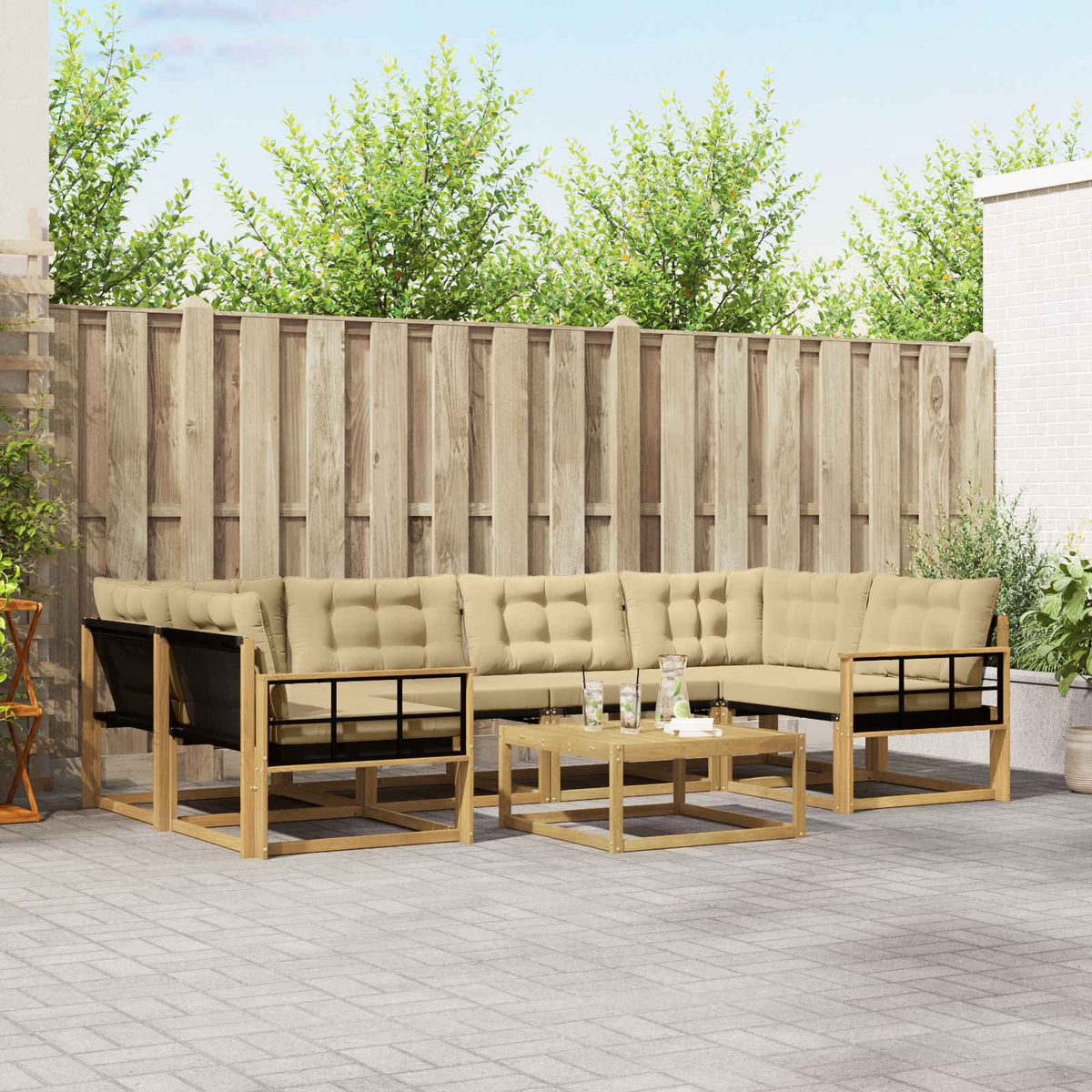Buiten bankenset 7 pcs Wit en Beige 79 x 79 x 37 cm is nu te koop bij PeponiXL, paradijselijk wonen!