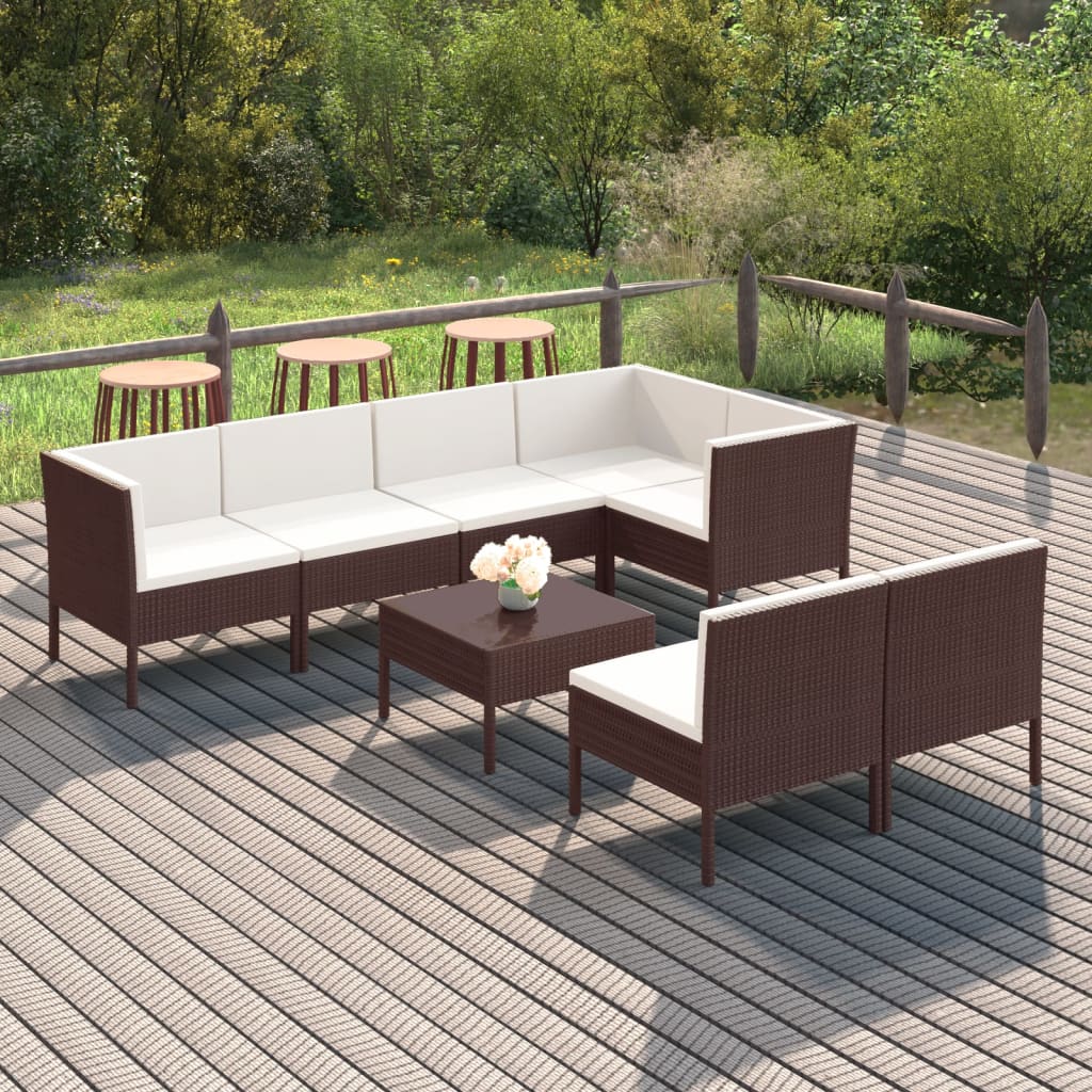 8-delige Loungeset met kussens poly rattan bruin is nu te koop bij PeponiXL, paradijselijk wonen!