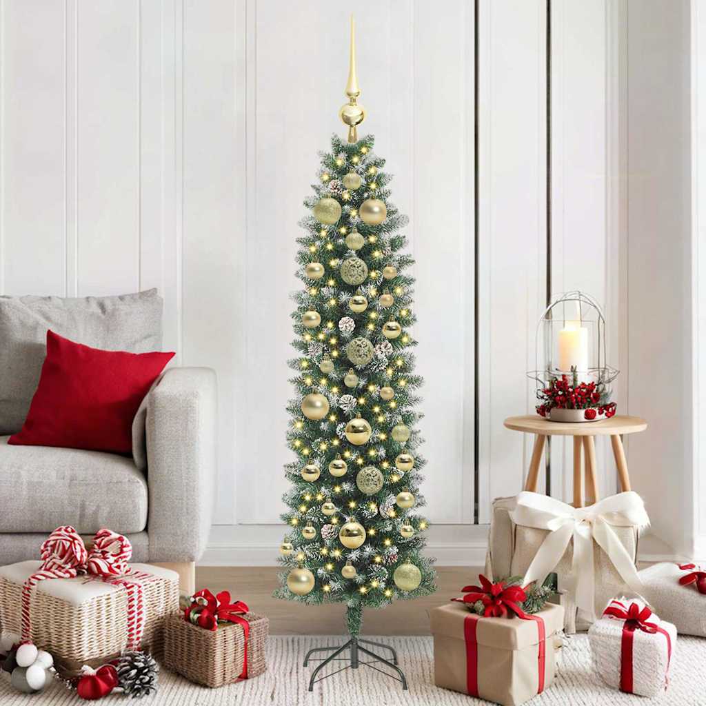 Kunstmatige slanke kerstboom met 150 LED Groen en Wit 150 cm is nu te koop bij PeponiXL, paradijselijk wonen!