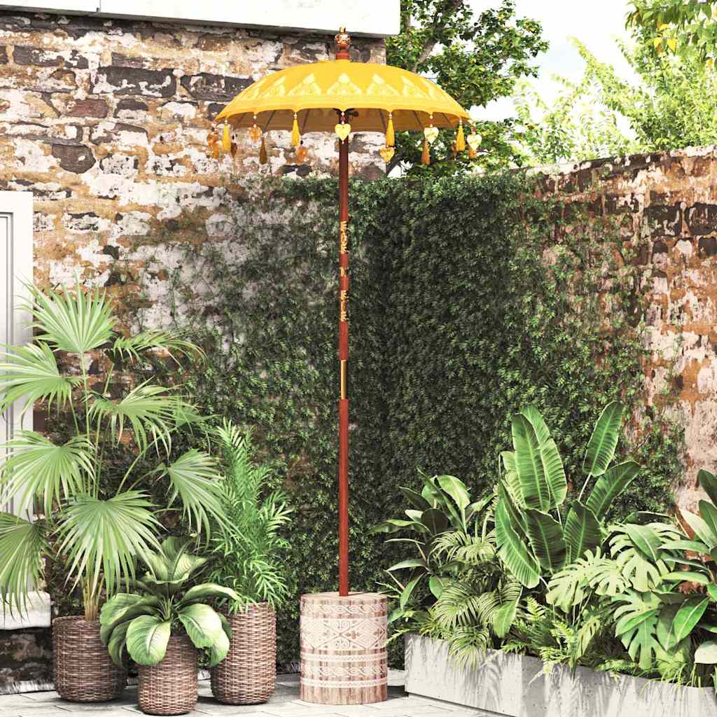 Balinese parasol met basis Geel 95 x 95 x 260 cm is nu te koop bij PeponiXL, paradijselijk wonen!