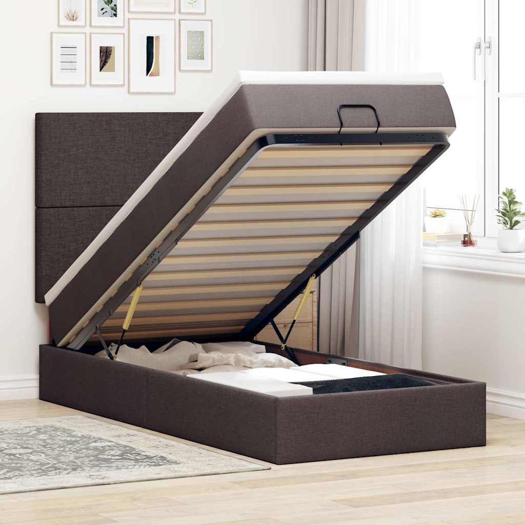 Ottoman bed met matras en LED's 90x190cm stof donkerbruin is nu te koop bij PeponiXL, paradijselijk wonen!