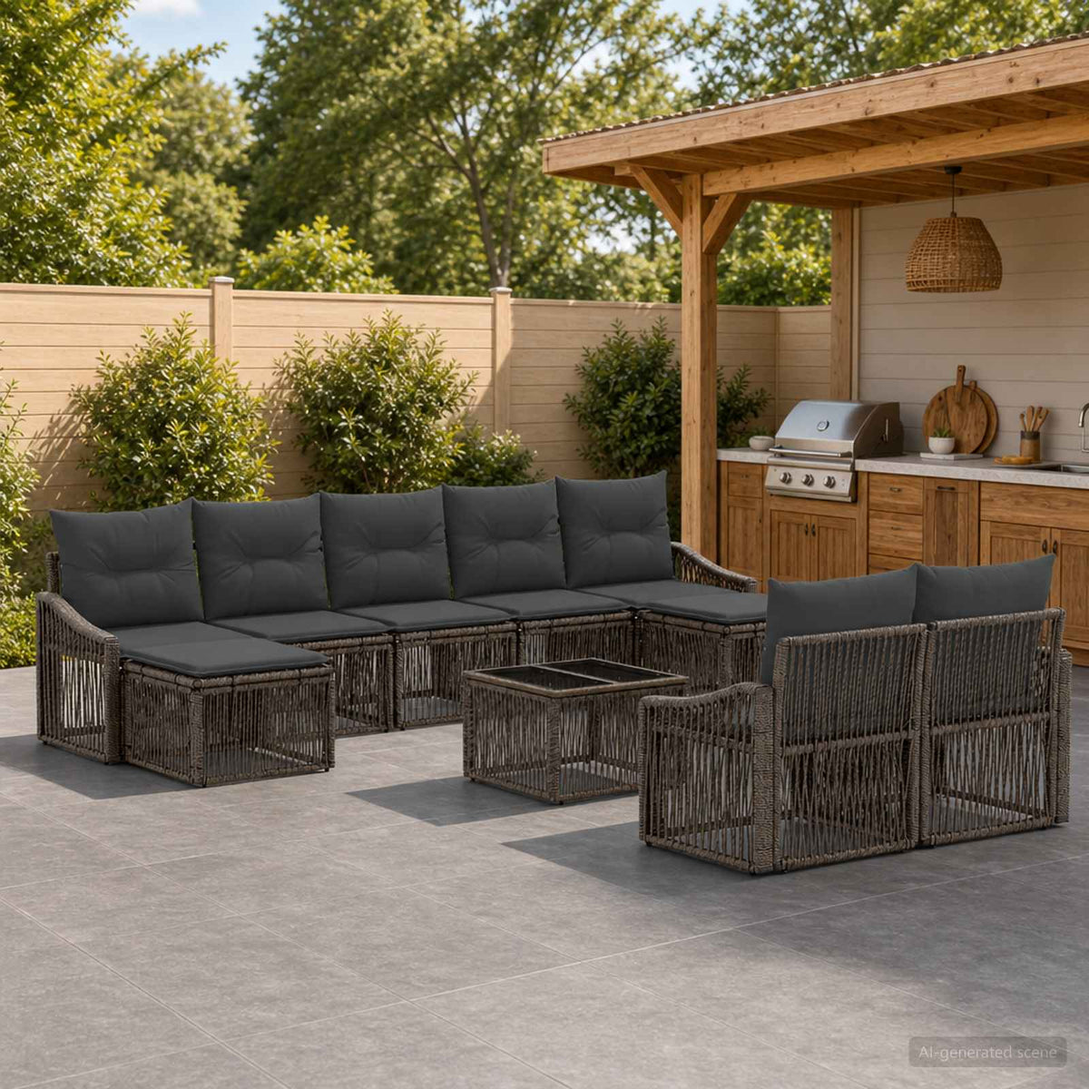 Tuinbankenset 10 pcs Grijs poly rattan is nu te koop bij PeponiXL, paradijselijk wonen!