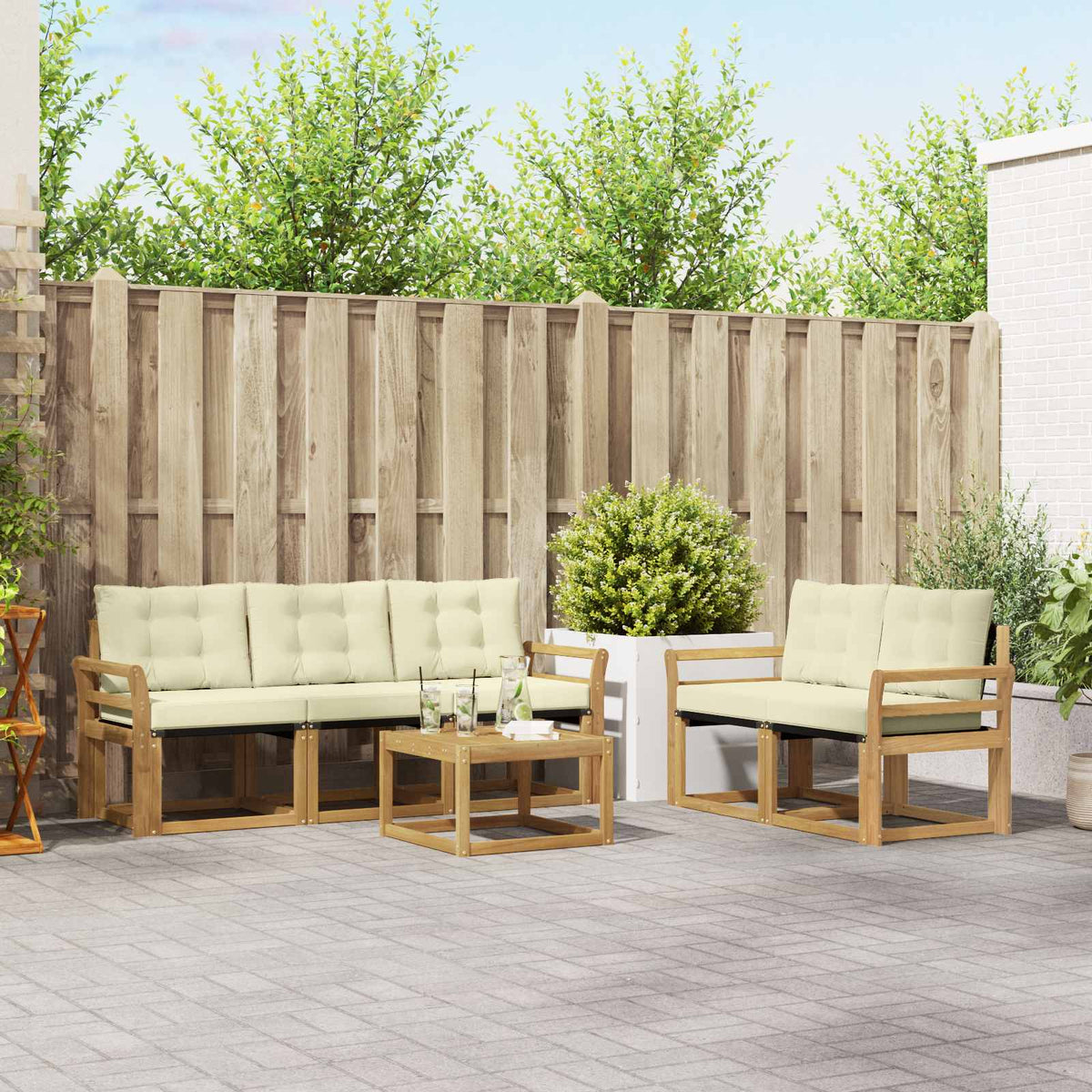 Buiten bankenset met kussen 6 pcs Wit en crèmekleurig is nu te koop bij PeponiXL, paradijselijk wonen!