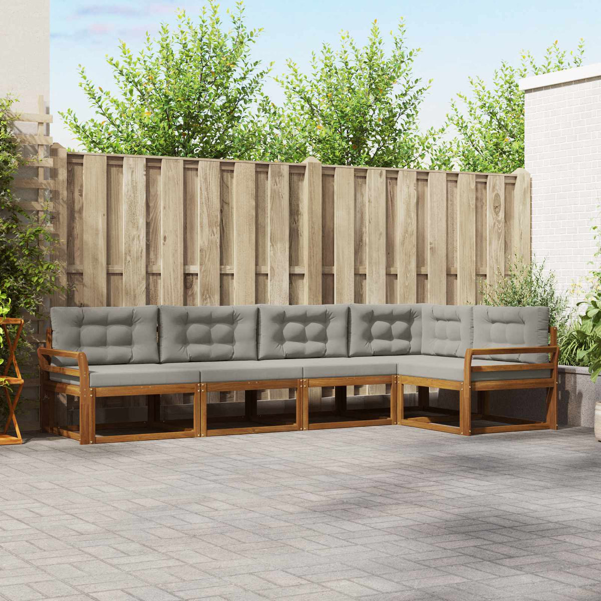 Buiten bankenset met kussen 5 pcs Naturel en lichtgrijs is nu te koop bij PeponiXL, paradijselijk wonen!