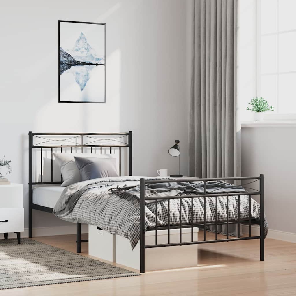 Bedframe met hoofd- en voeteneinde metaal zwart 100x190 cm is nu te koop bij PeponiXL, paradijselijk wonen!