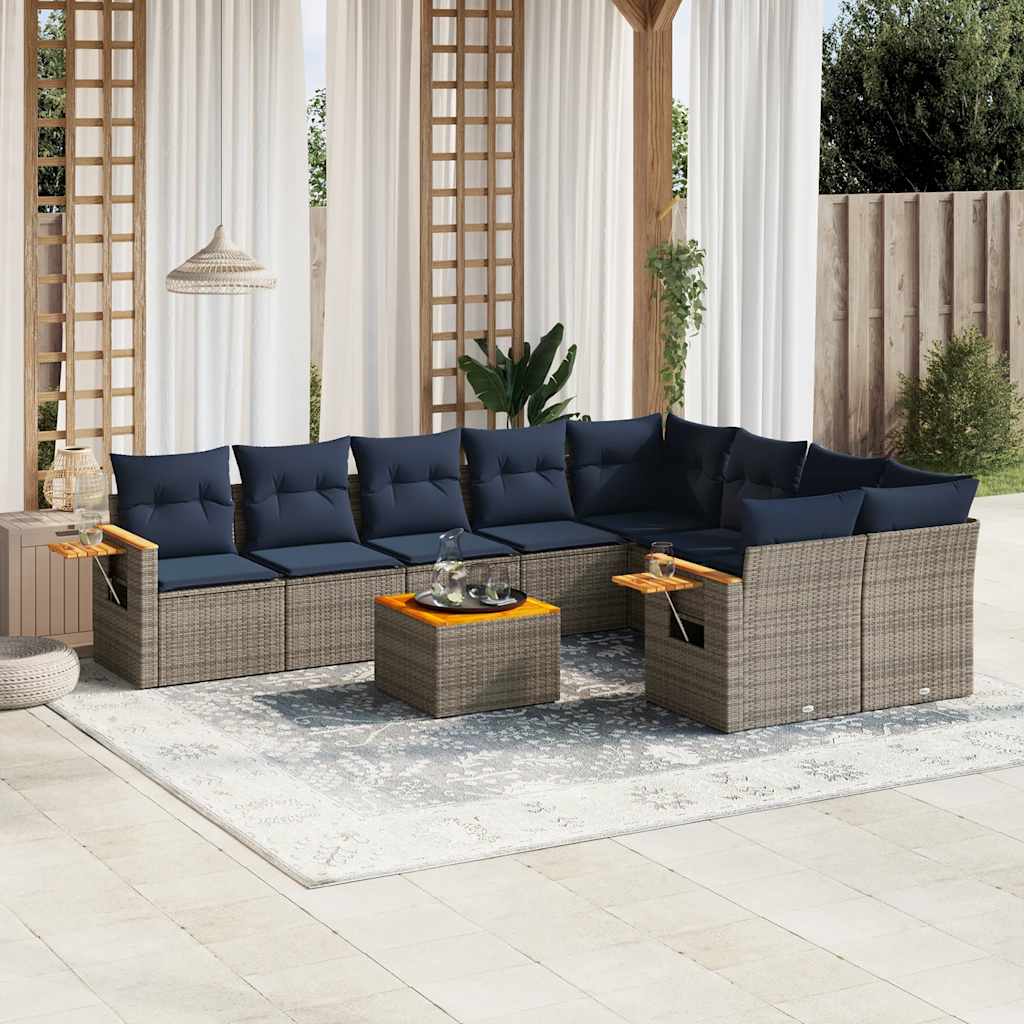 10-delige Loungeset met kussens poly rattan grijs is nu te koop bij PeponiXL, paradijselijk wonen!
