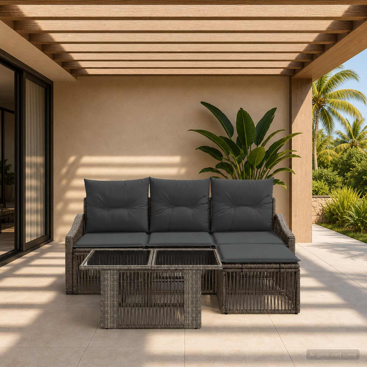 Tuinbankenset 5 st Grijs en Donkergrijs poly rattan is nu te koop bij PeponiXL, paradijselijk wonen!