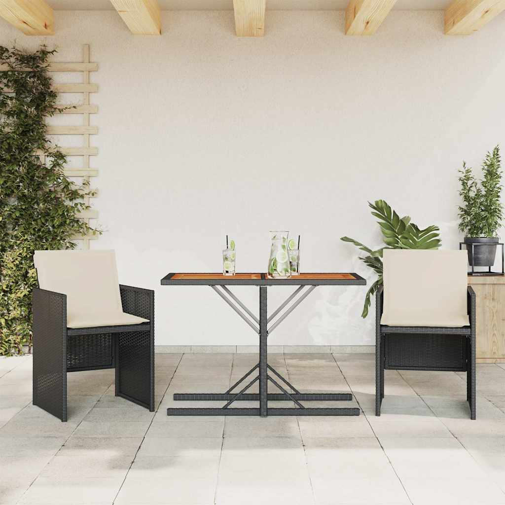 3-delige Bistroset met kussens poly rattan zwart is nu te koop bij PeponiXL, paradijselijk wonen!