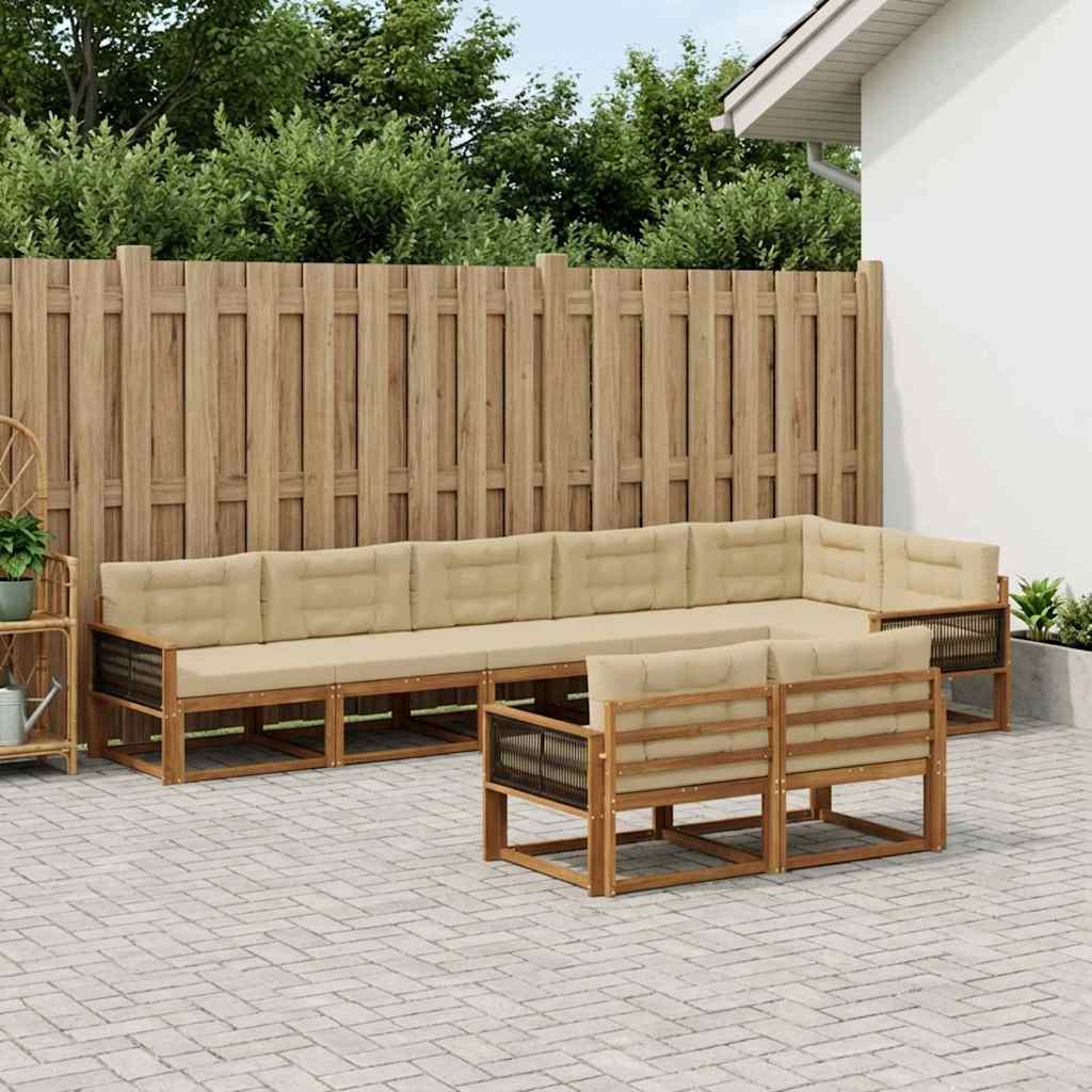 Buiten bankenset met kussen 8 pcs Natuurlijk en Beige is nu te koop bij PeponiXL, paradijselijk wonen!