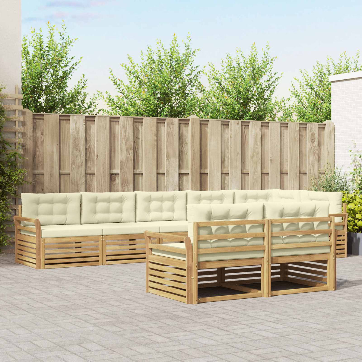 Buiten bankenset 8 pcs Wit en crèmekleurig 408 x 170,5 x 73 cm is nu te koop bij PeponiXL, paradijselijk wonen!
