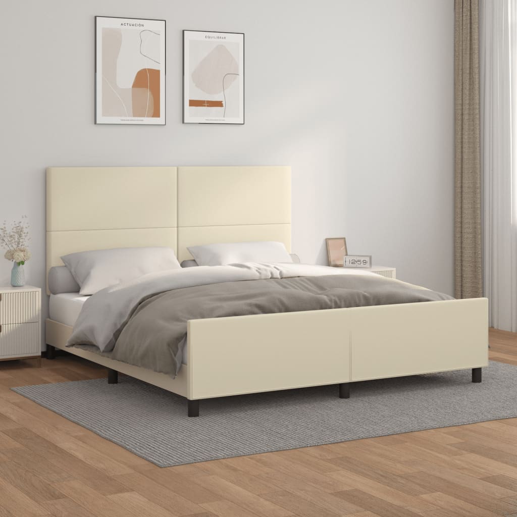 Bedframe met hoofdbord kunstleer crèmekleurig 180x200 cm is nu te koop bij PeponiXL, paradijselijk wonen!