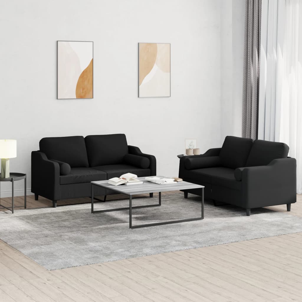 2-delige Loungeset met kussens stof zwart is nu te koop bij PeponiXL, paradijselijk wonen!