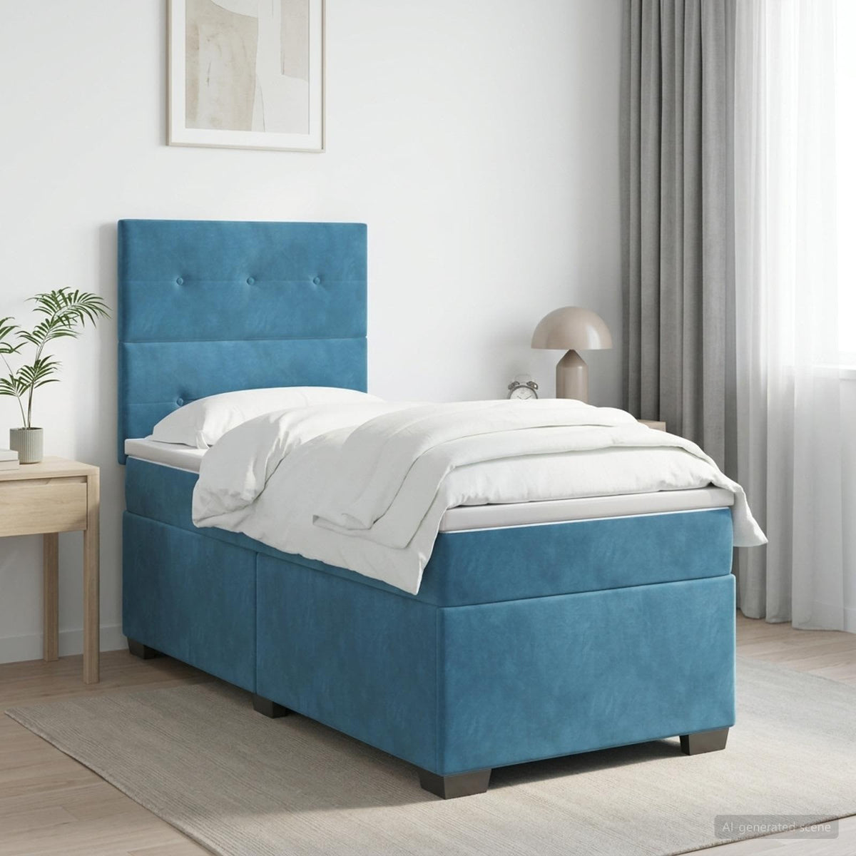 Boxspringbed met matras Blauw 100 x 200 cm Fluweel is nu te koop bij PeponiXL, paradijselijk wonen!