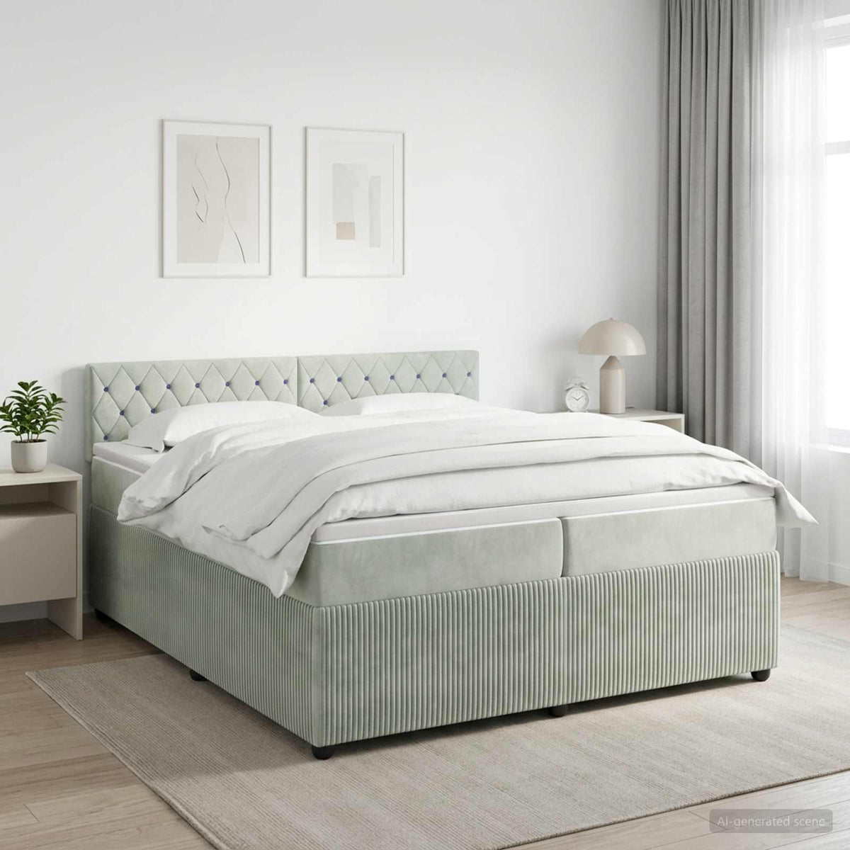 Boxspringbed met matras Lichtgrijs 200 x 200 cm Fluweel is nu te koop bij PeponiXL, paradijselijk wonen!