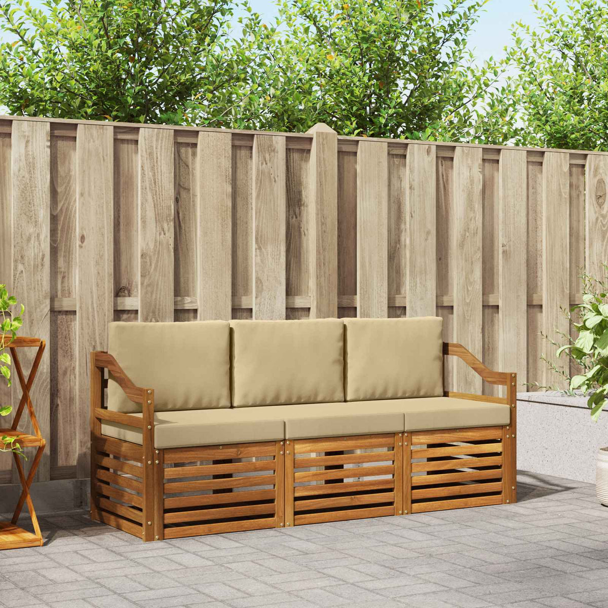 Sofa-Sets 3 pcs Natuurlijk en Beige Massief Acaciahout is nu te koop bij PeponiXL, paradijselijk wonen!