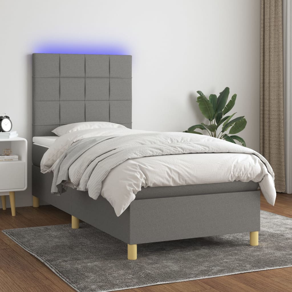 Boxspring met matras en LED stof donkergrijs 90x200 cm is nu te koop bij PeponiXL, paradijselijk wonen!