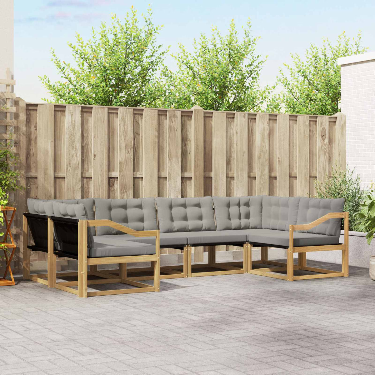 Buiten bankenset met kussen 6 pcs Wit en Lichtgrijs is nu te koop bij PeponiXL, paradijselijk wonen!