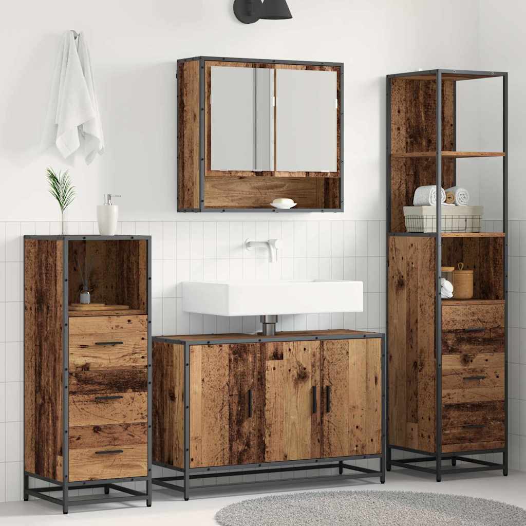 Badkamermeubelset met lade 4 pcs Oud Hout Bewerkt hout is nu te koop bij PeponiXL, paradijselijk wonen!