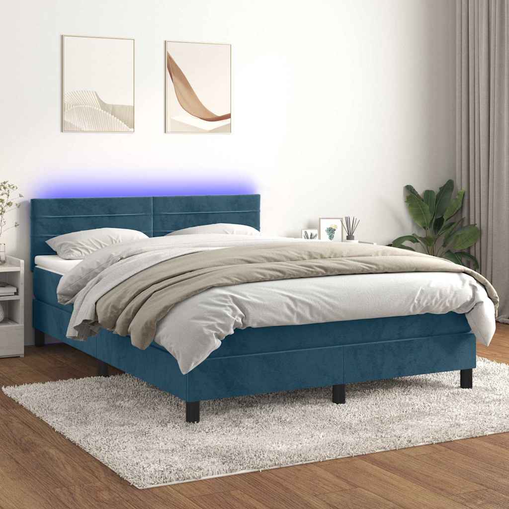 Boxspring met matras en LED fluweel donkerblauw 140x190 cm is nu te koop bij PeponiXL, paradijselijk wonen!