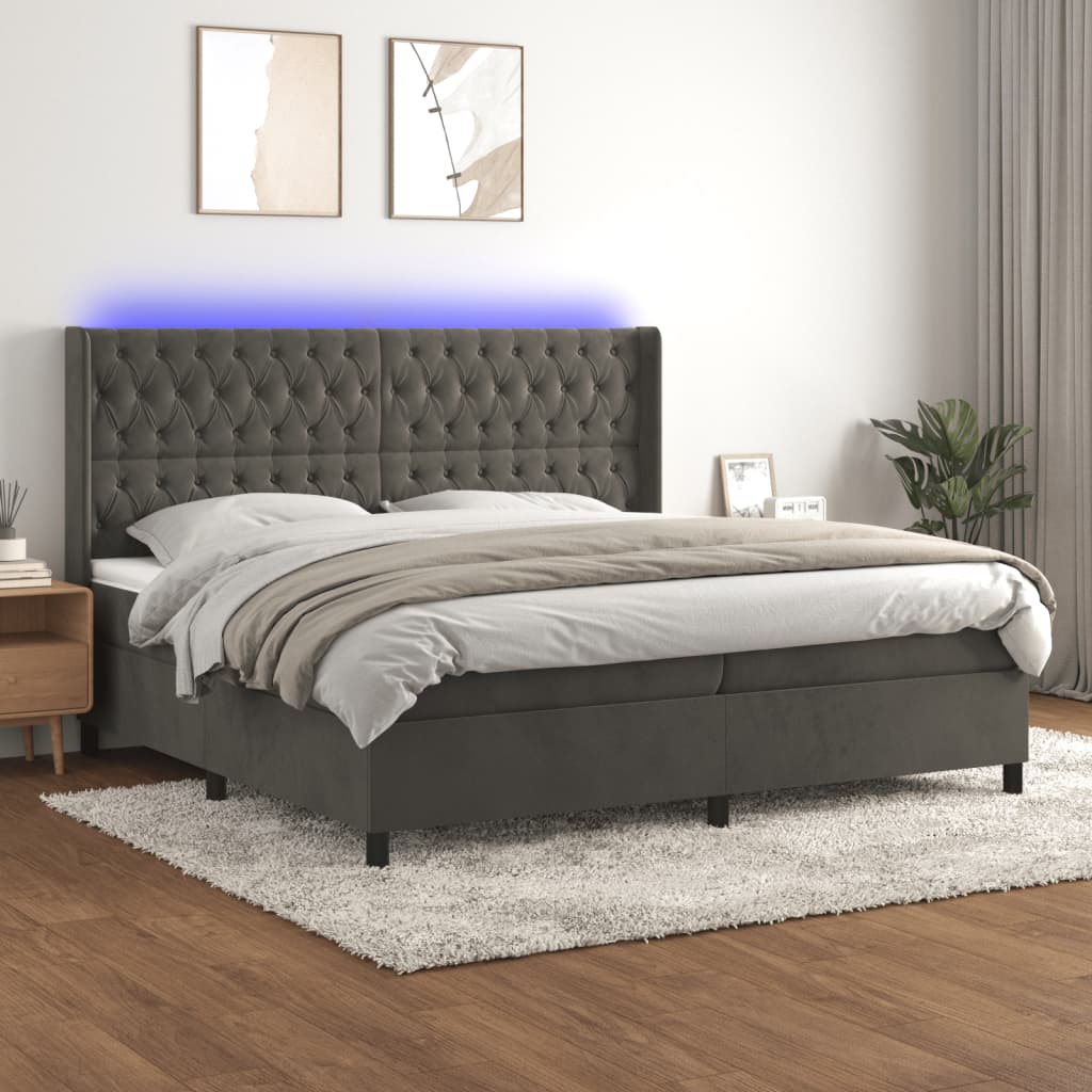 Boxspring met matras en LED fluweel donkergrijs 200x200 cm is nu te koop bij PeponiXL, paradijselijk wonen!
