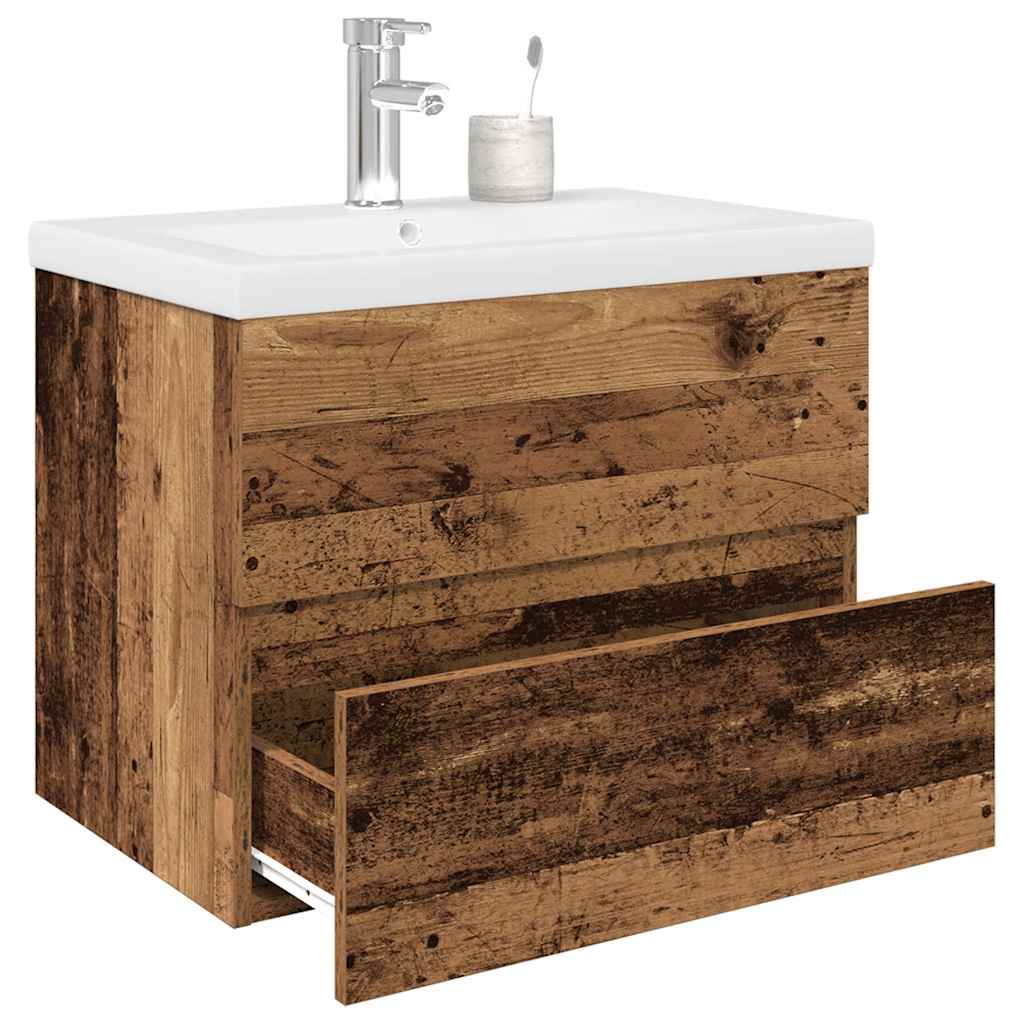 Wastafelkast met ingebouwde wasbak en kraan oud houtkleurig is nu te koop bij PeponiXL, paradijselijk wonen!