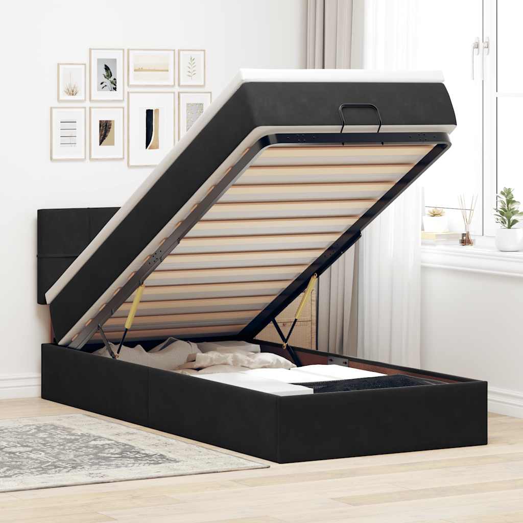 Bed poef met matras en LED's 80x200 cm fluweel zwart is nu te koop bij PeponiXL, paradijselijk wonen!