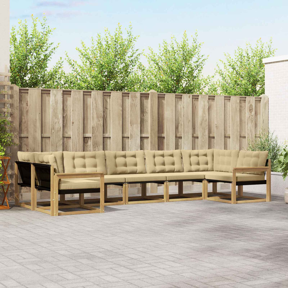 Buiten bankenset met kussen 7 pcs Wit en Beige is nu te koop bij PeponiXL, paradijselijk wonen!