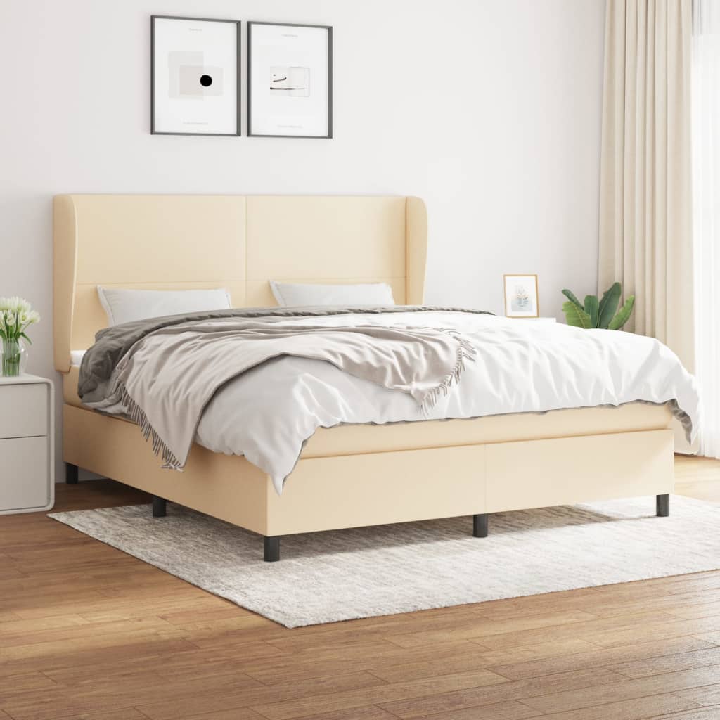 Boxspring met matras stof crèmekleurig 160x200 cm is nu te koop bij PeponiXL, paradijselijk wonen!