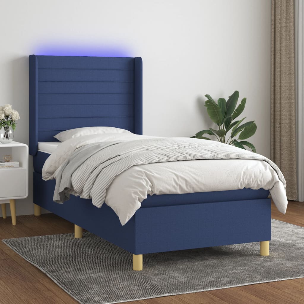 Boxspring met matras en LED stof blauw 90x190 cm is nu te koop bij PeponiXL, paradijselijk wonen!
