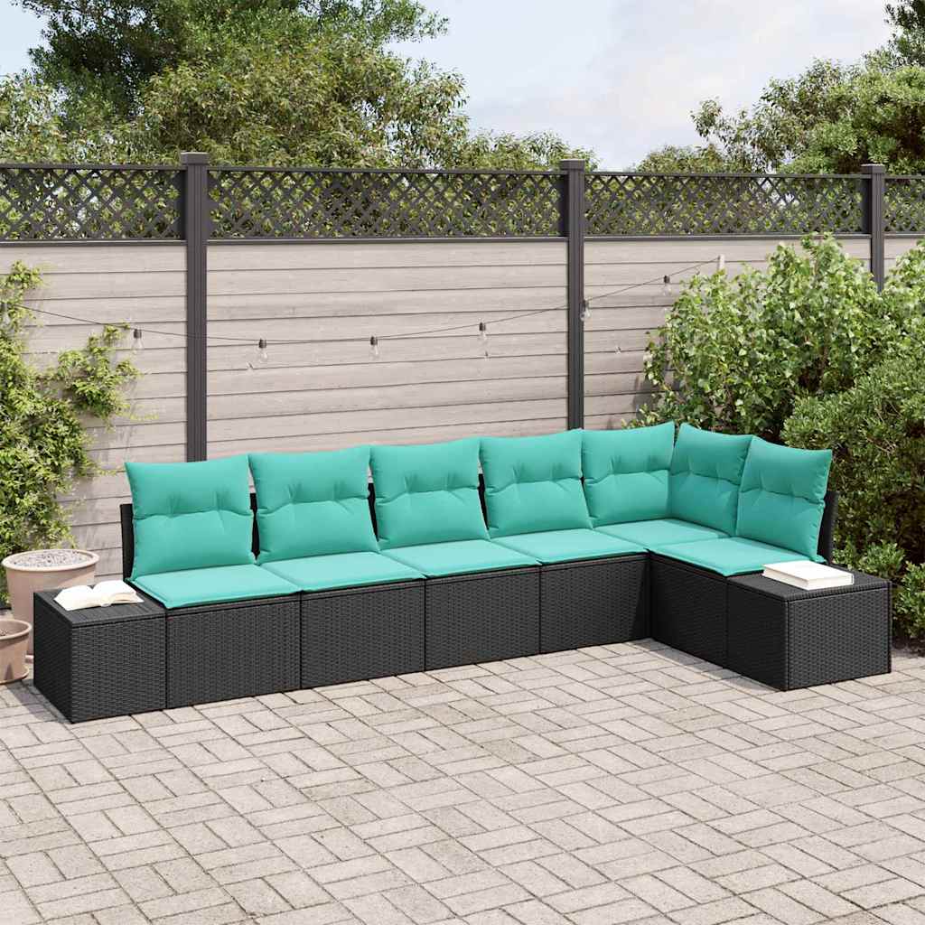 Tuin Sofa Set met kussen 6 pcs Zwart poly rattan is nu te koop bij PeponiXL, paradijselijk wonen!