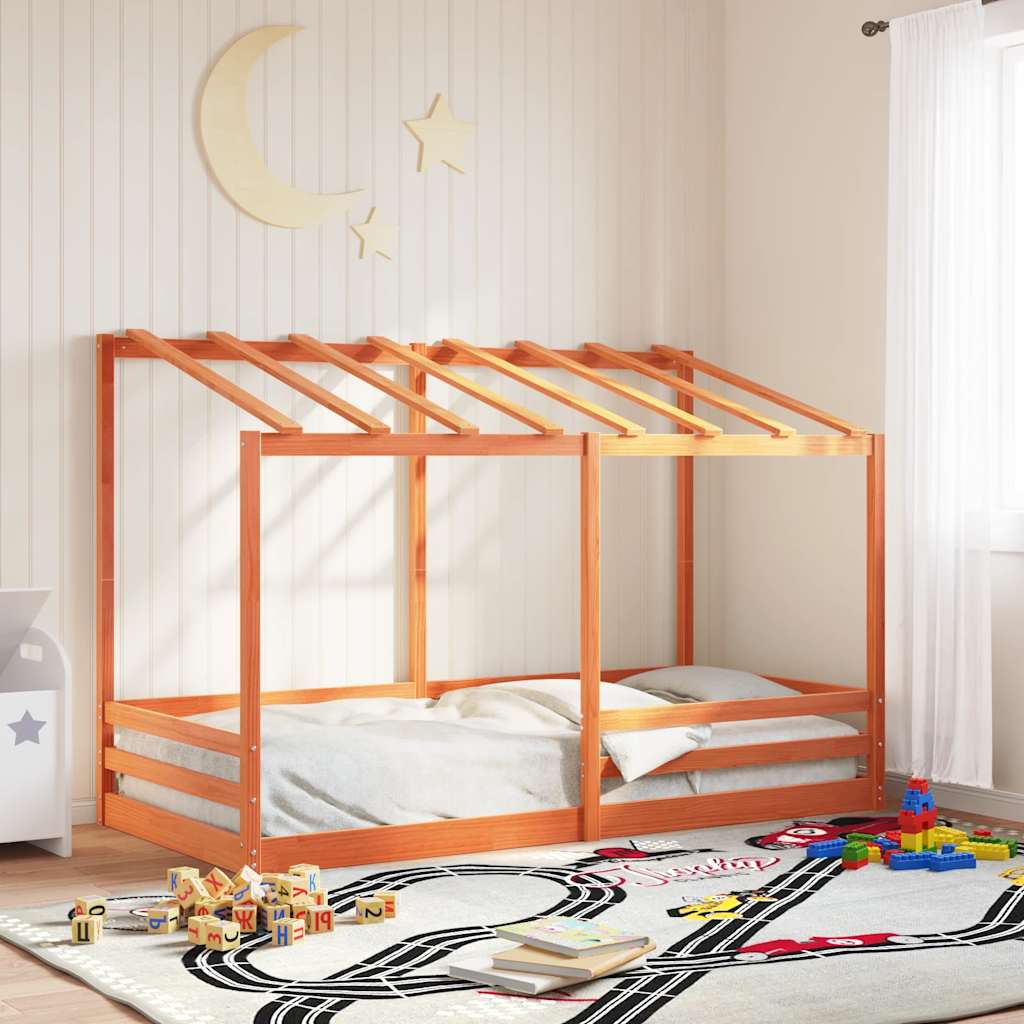 Kinderbed met bedhuis 80x200 cm massief grenenhout wasbruin is nu te koop bij PeponiXL, paradijselijk wonen!